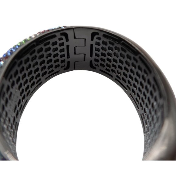 AKKAD Multicolor Pave Crystal Gun Metal Hinged Clamper Bracelet w/ Safety Clasps - Picture 7 of 9